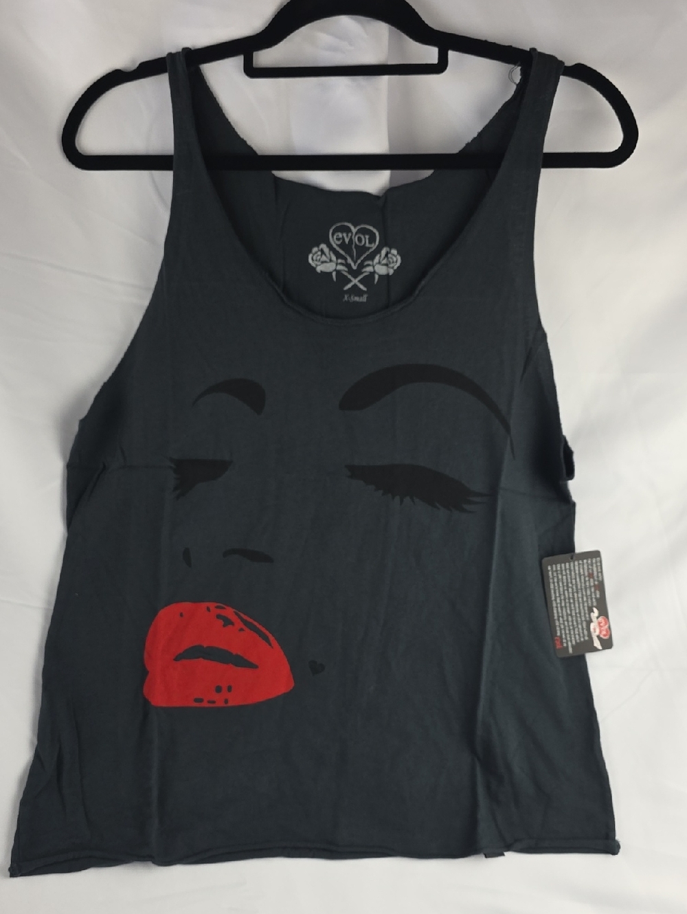 EVOL Black Graphic Tank with Red Lip Print